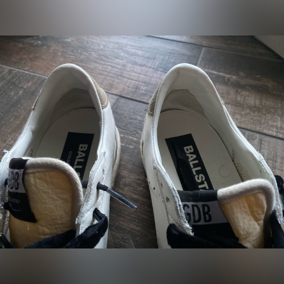RARE! Golden Goose Ball Star distressed printed suede-trimmed leather sneakers - Picture 9 of 14